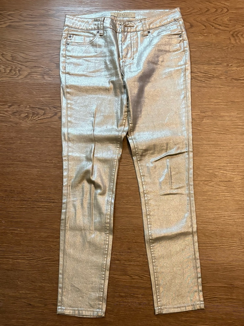 Liverpool Jeans Company Metallic Silver Straight Leg Pants